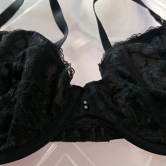 Lily of France 38C Lace Unlined Underwire Bra Black NWOT - Picture 1 of 7